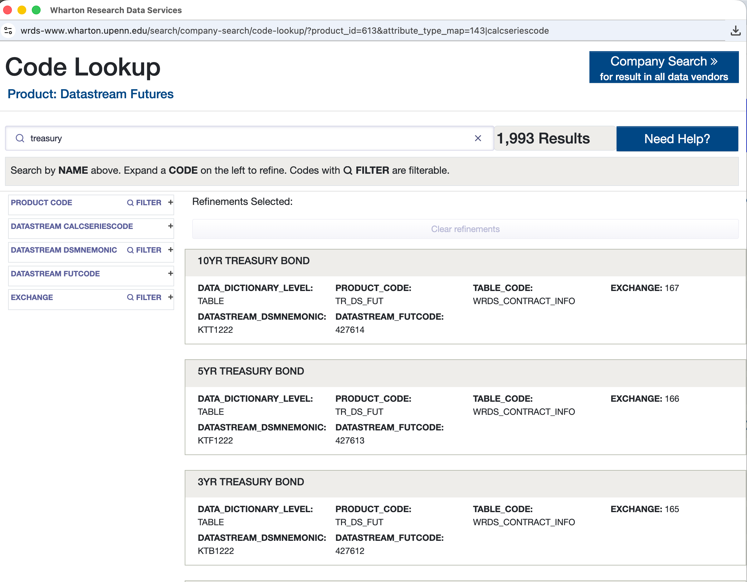 Datastream Code Lookup Tool